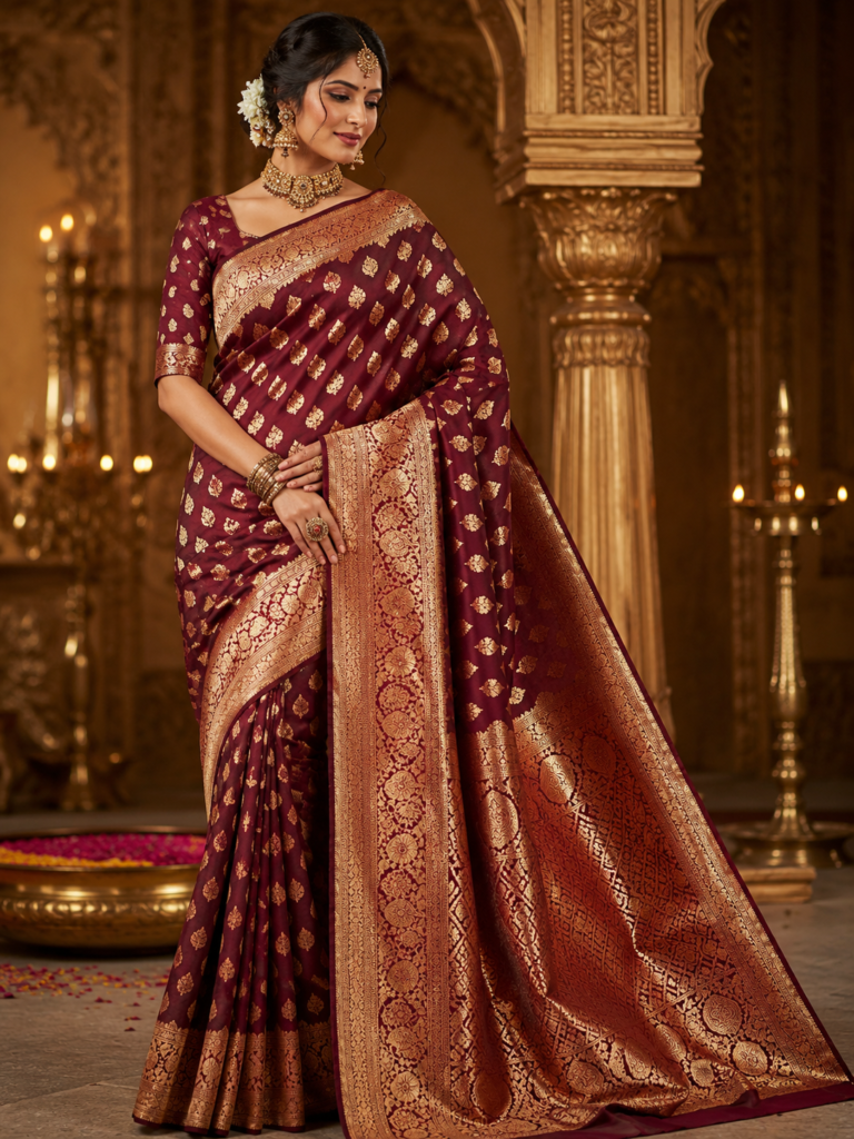 Banarasi Saree – Maroon Gold