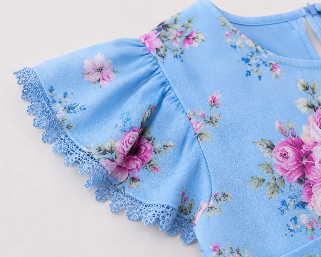 Kids Girls Frock – Sky Blue Floral