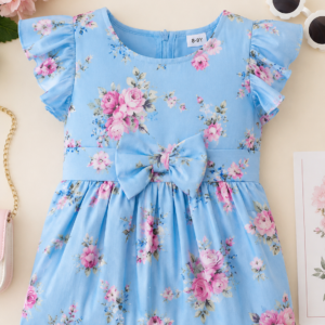 Kids Girls Frock – Sky Blue Floral