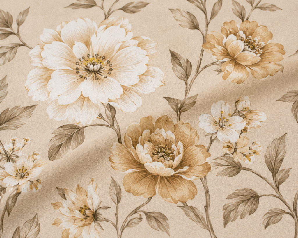 Premium Bedsheet Set – Floral Beige