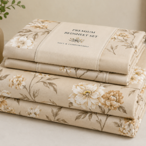 Premium Bedsheet Set – Floral Beige