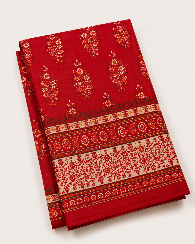 Printed Cotton Saree – Red