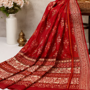 Printed Cotton Saree – Red