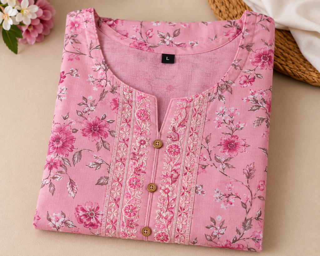 Women Kurti – Floral Printed Pink