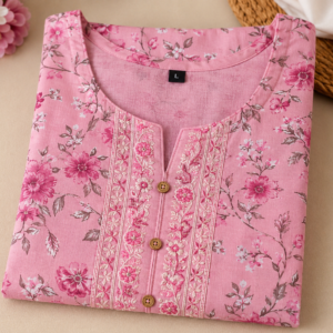 Women Kurti – Floral Printed Pink