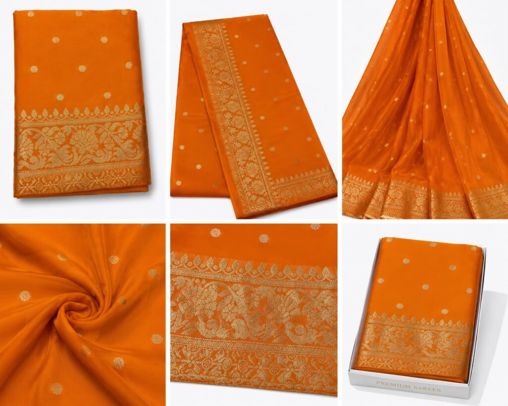 Orange Gold Zari Designer Saree