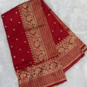 Red and gold designer saree with traditional floral zari border