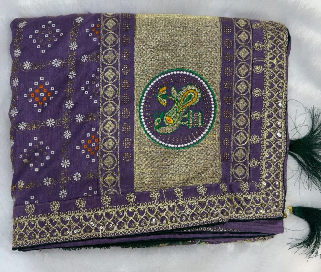 Purple Designer Embroidered Saree with Golden Border