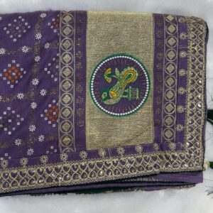Purple Designer Embroidered Saree with Golden Border