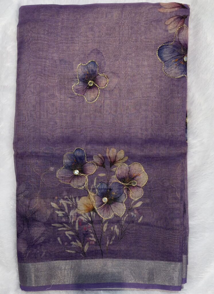Elegant Purple Floral Designer Saree