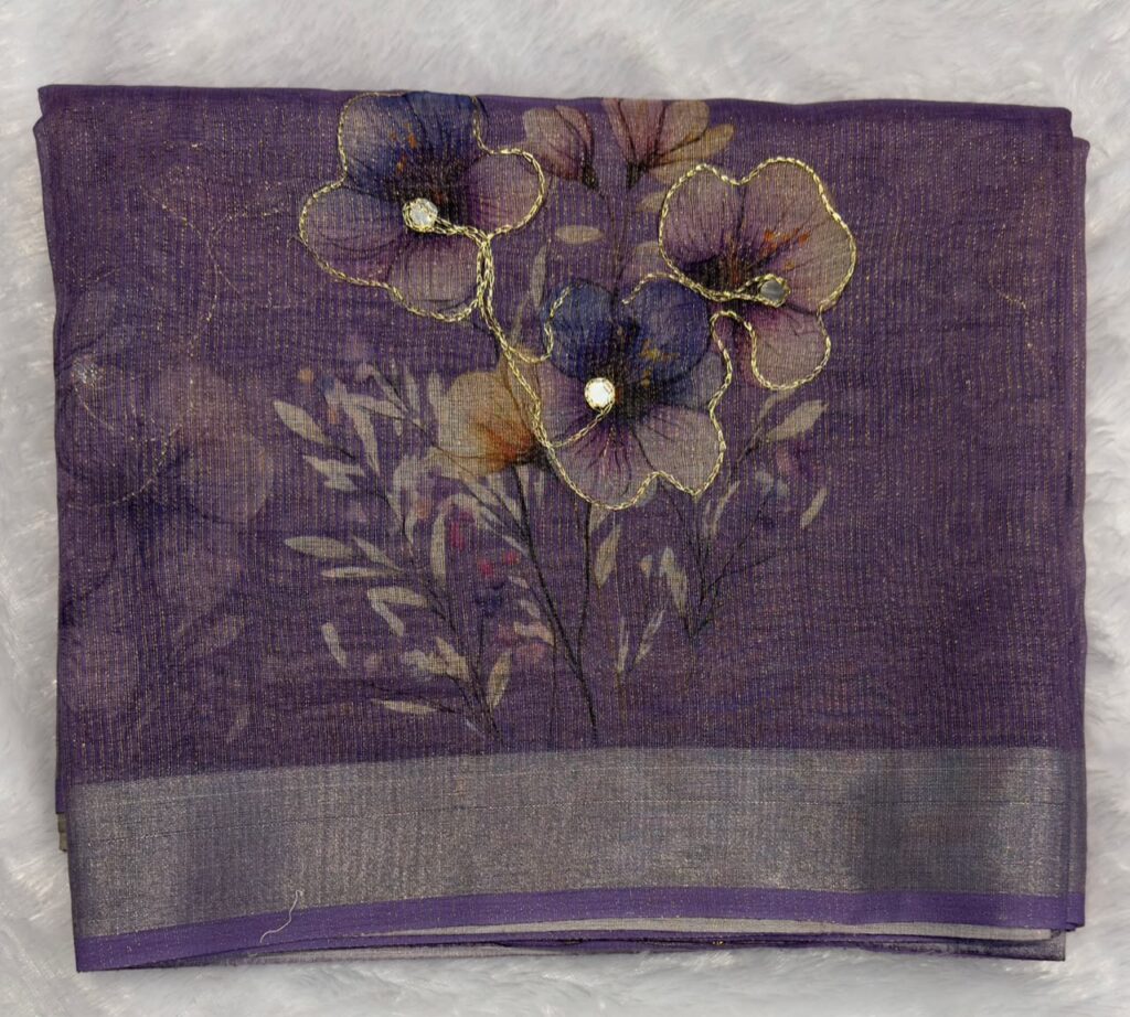 Elegant Purple Floral Designer Saree