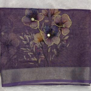 Elegant Purple Floral Designer Saree