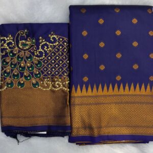 Royal Purple Designer Saree with Peacock Embroidery & Golden Woven Border