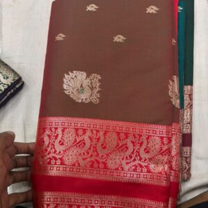 Brown and Red Traditional Paisley Saree