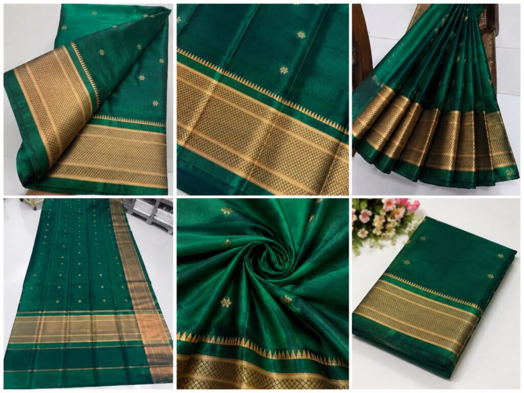 Elegant Emerald Green Traditional Saree with Rich Golden Zari Work