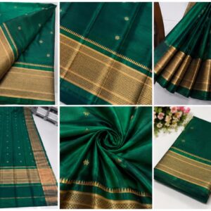 Emerald green saree with golden zari butti and intricate zari border