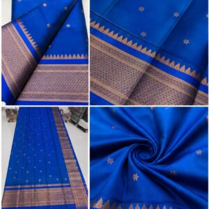 Royal blue saree with golden zari butti and intricate zari border