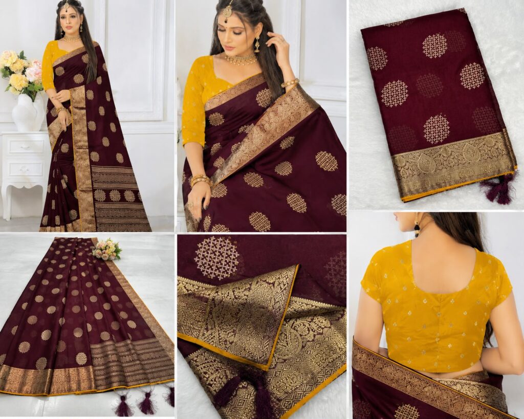 Radham-Rani Maroon Zari Saree