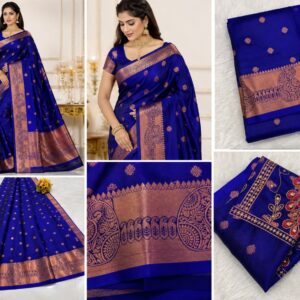 Blue and red traditional saree with zari border