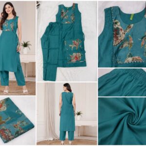 Teal floral ladies kurti pant set