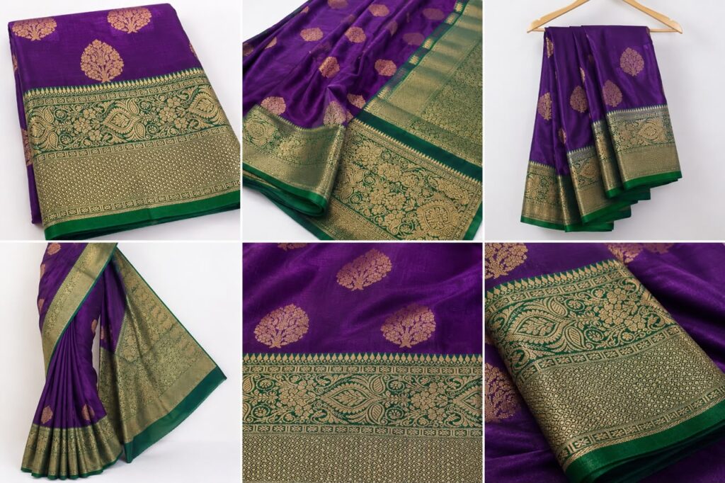 Purple & Green Softy Silk Saree